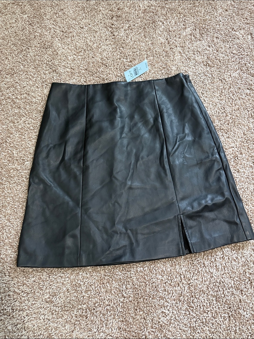 NWT LOFT Faux Leather Black Mini Skirt with Side Slit